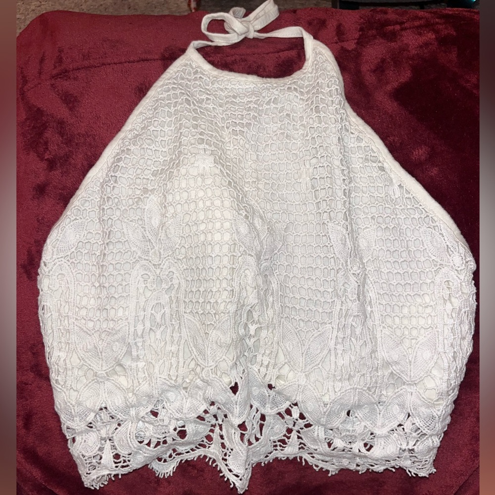 Express White Floral Lace Tie Top